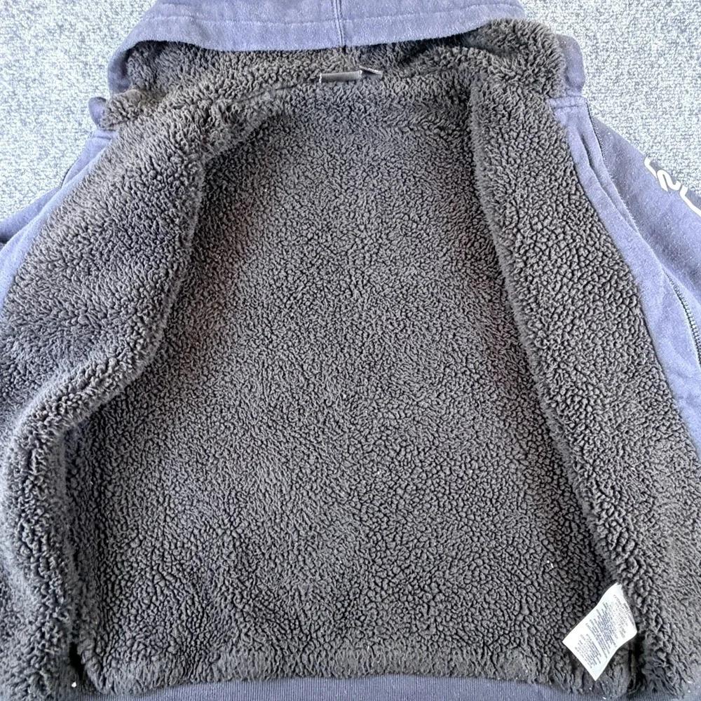 Quicksilver Hoodie Boys M 10/12 Blue Cotton Sherpa Lined Printed Logo Full‎ Zip